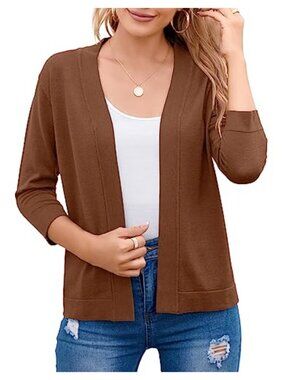 Women's Cropped Cardigan 3/4 Sleeve Open Front Shrug Sweater Viscose Nylon